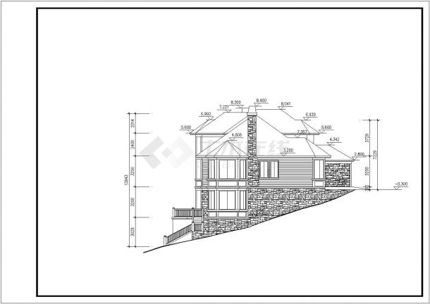 沿坡多层别墅楼建筑设计CAD施工图纸-图一