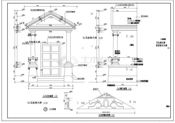 三层冷色调别墅楼建筑设计CAD施工图纸-图一