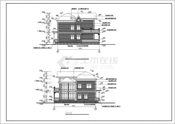 三层冷色调别墅楼建筑设计CAD施工图纸-图二
