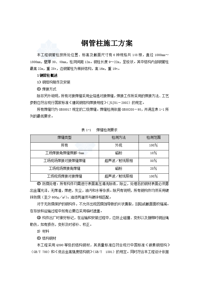 北京122钢管柱施工方案