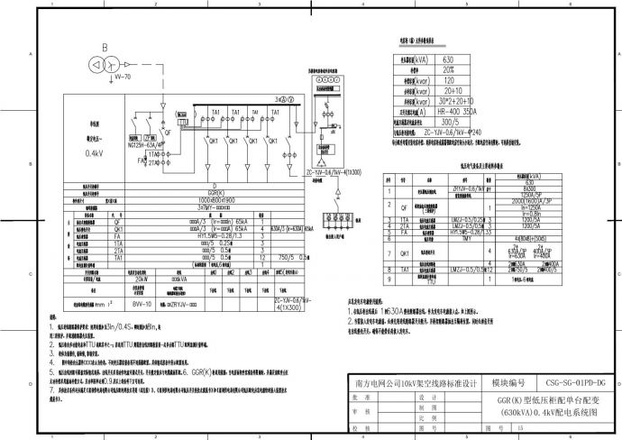 GGR(K)型低压柜配单台配变(800kVA,1250kVA)0.4kV配电系统图_图1