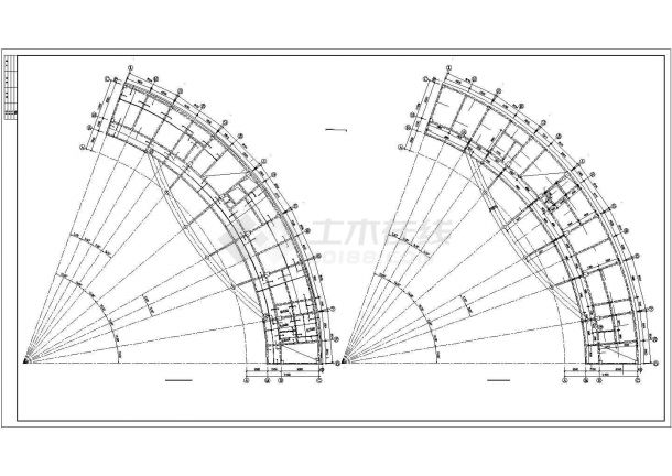 弧形办公楼建筑结构施工平面CAD布置设计图-图一