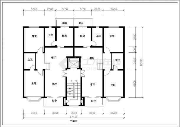 多层住宅建筑施工设计CAD户型图-图二