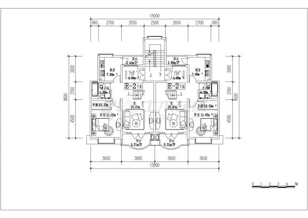 复式房型建筑设计施工CAD平面图-图二