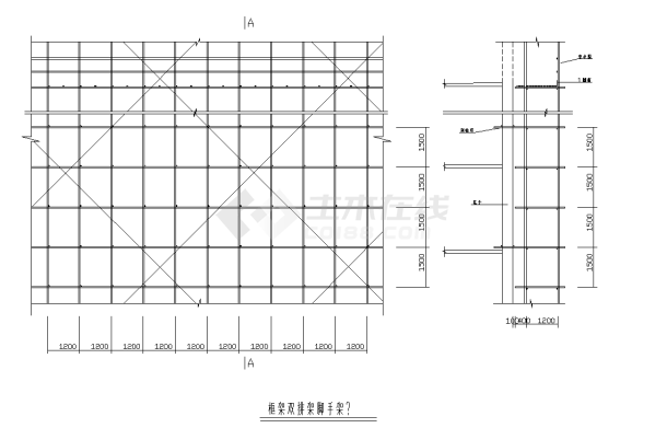 某地框架结构挑脚手架及框架双排架脚手架节点图CAD图纸-图一
