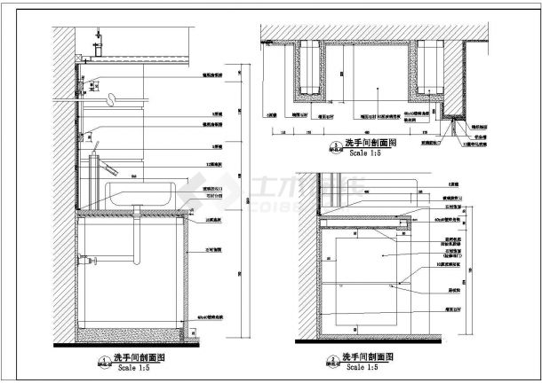 某标准房卫生间立面建筑施工参考CAD详图-图一