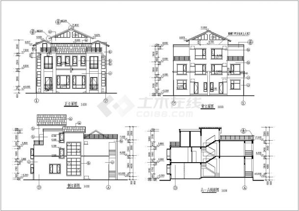某三层豪华双拼别墅建筑设计图（长15.7米 宽13.2米 ）-图一