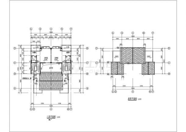 某三层豪华双拼别墅建筑设计图（长15.7米 宽13.2米 ）-图二