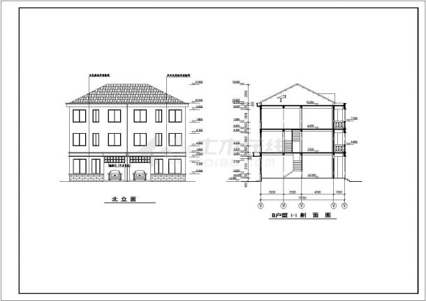 某三层双拼阁楼别墅建筑设计图（长15.9米 宽11.7米）-图二