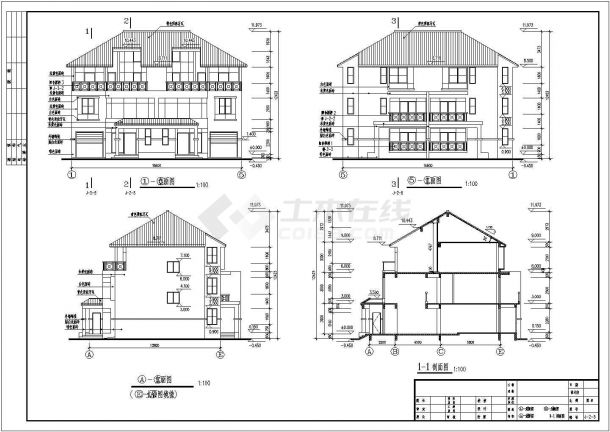 某地三层双拼别墅建筑设计图（长16.6米 宽12.8米）-图一