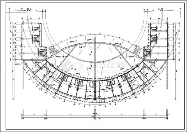 大型广场舞台及网点建筑CAD平剖面图-图二