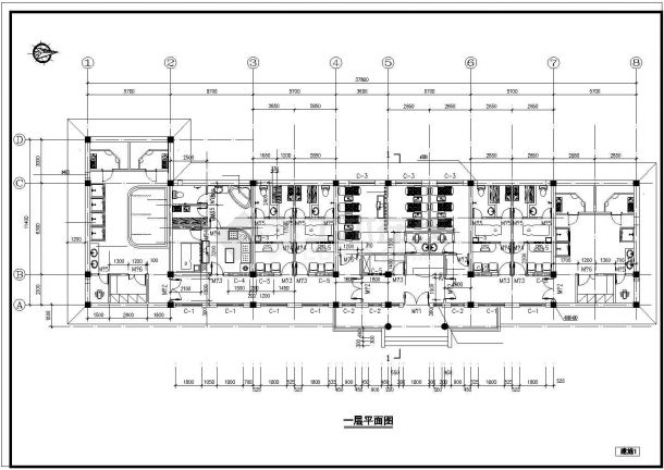 某桑拿中心建筑平立面图-图二