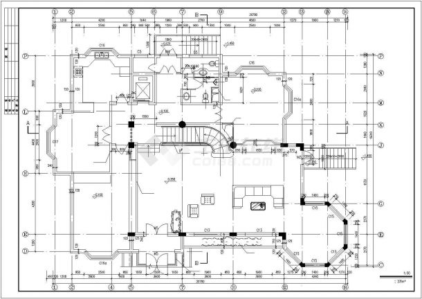 某地仿古豪华别墅建筑设计CAD施工图-图二
