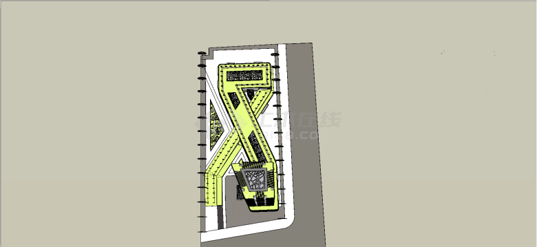 大面积绿化样式高层商业中合体设计su模型-图二