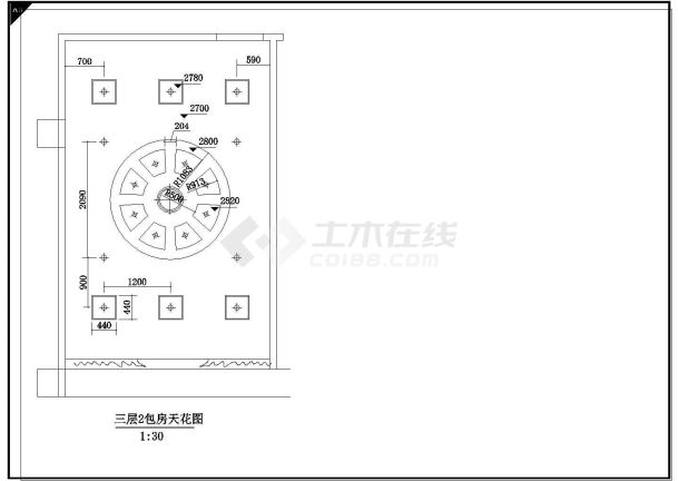 某酒店包厢室内装修天花造型设计cad施工图-图二