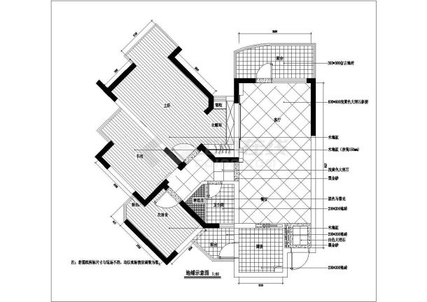 某详细两室两厅室内装修设计施工CAD图-图一