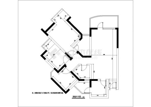 某详细两室两厅室内装修设计施工CAD图-图二