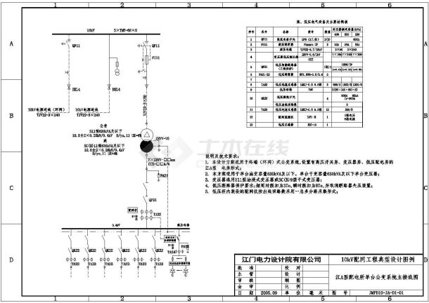 江门10kV变电站公用电cad电气设计施工图-图一