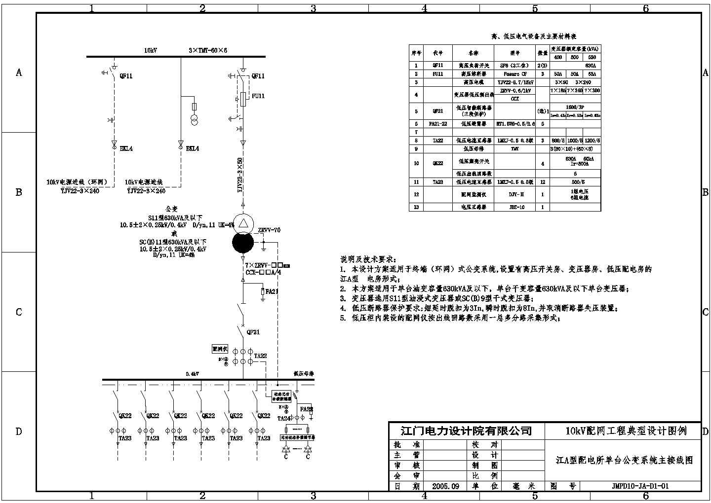 江门10kV变电站公用电cad电气设计施工图