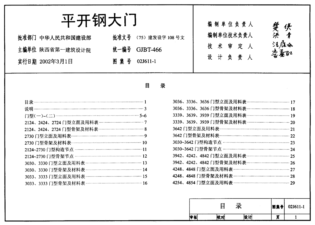 02j611平开钢大门图集PDF
