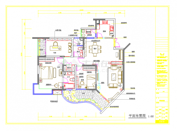 重庆三室两厅样板房设计图CAD图纸-图二