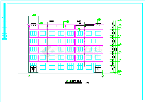某校新建宿舍楼平面立面剖面设计方案cad图纸-图一