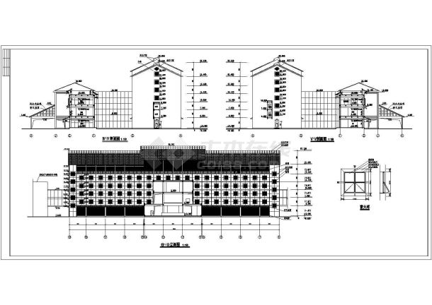 中式风格多层宾馆建筑设计CAD施工图纸-图一