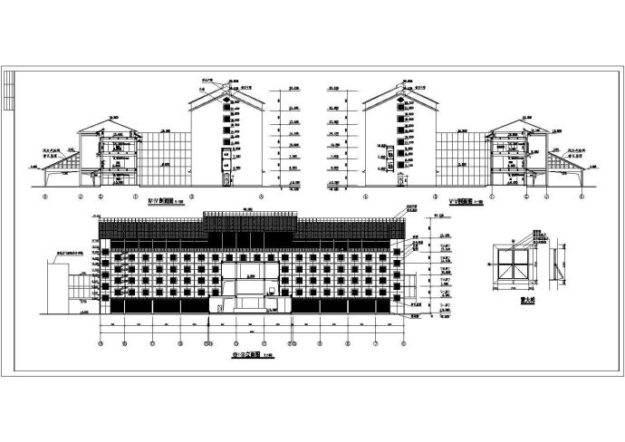 中式风格多层宾馆建筑设计CAD施工图纸_图1