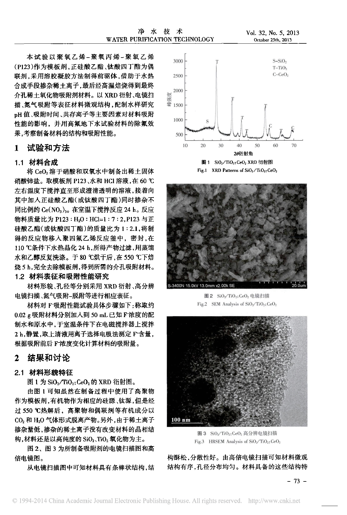 介孔吸附剂S i02/Ti02:Ce02 的合成及其除氟性能-图二