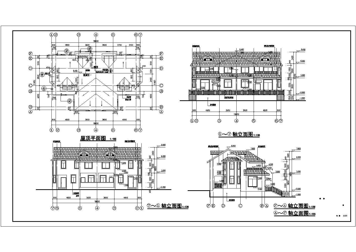 某332.7平米二层框架结构双拼别墅建筑设计图（长18.8米 宽11.6米）