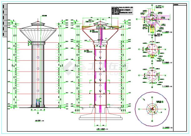 某工业水测试站--水塔建筑施工图-图一
