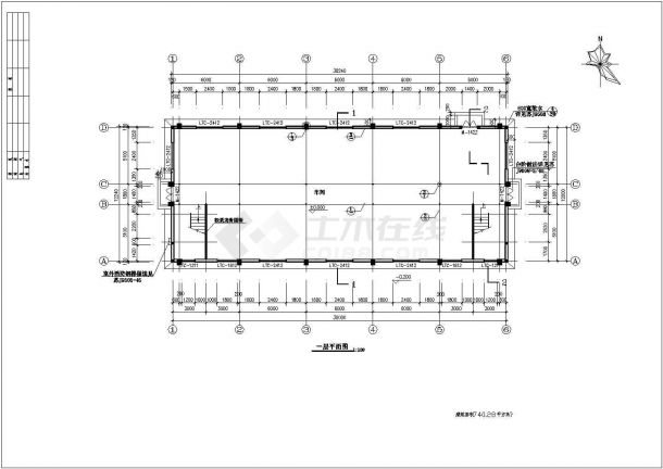 某二层精密仪表厂房建筑设计图（长30.24米 宽12.24米）-图二