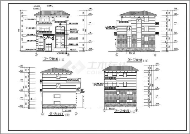 某三层别墅建筑设计图（长13米 宽10米）-图一