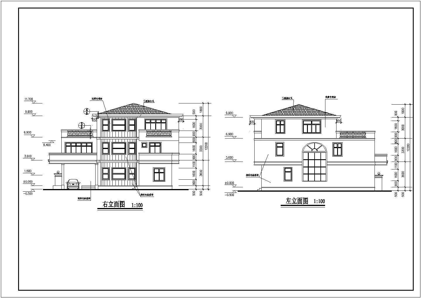 一套小型户型别墅建筑图（共7张）
