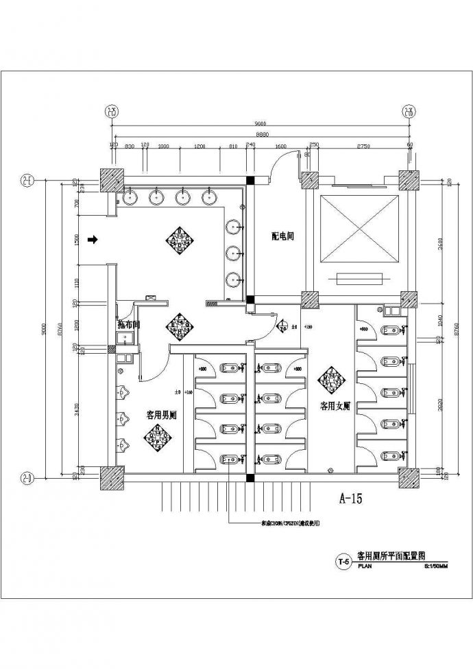某商场卫生间室内装修设计cad方案图_图1