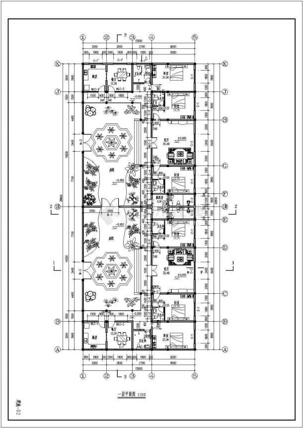 【河南省】一层平顶屋四合院建筑设计图-图二
