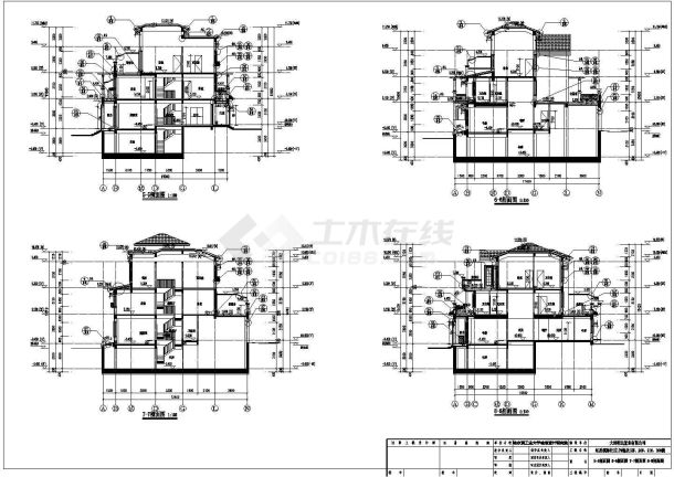 [辽宁]某三层联排式别墅建筑设计施工CAD剖面图-图二