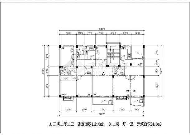 杭州17多层住宅户型详细建筑施工图-图一