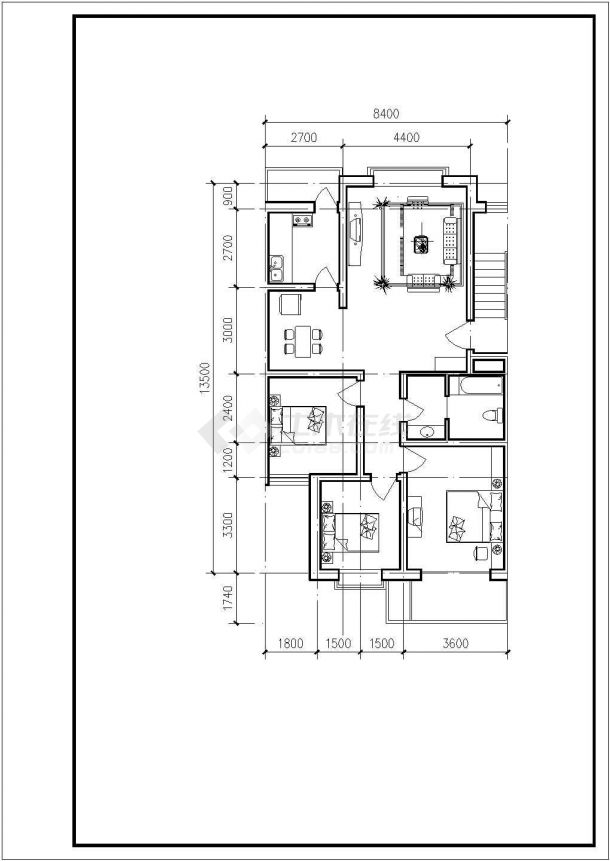 多层住宅户型设计全套CAD图-图二