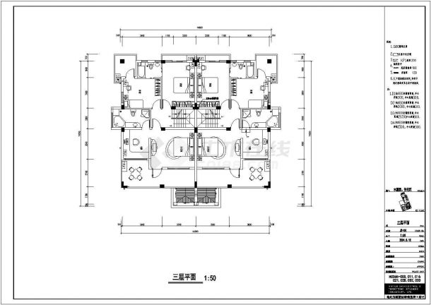 某三层联排别墅建筑方案设计CAD图-图二