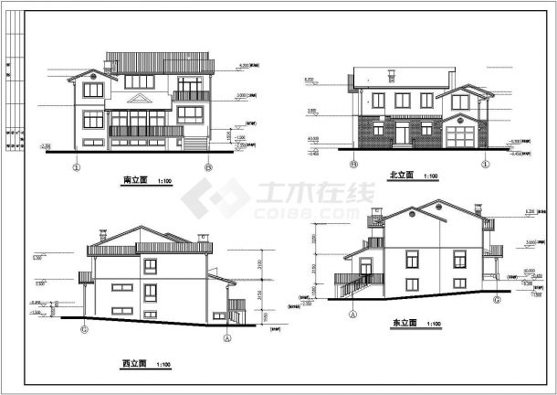 某住宅区小别墅建筑方案设计cad图-图二