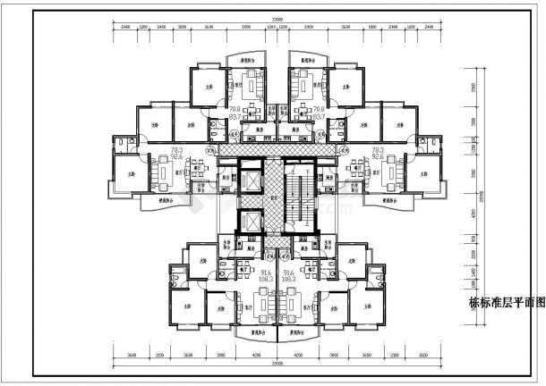 高层住宅楼户型设计全套CAD图-图二