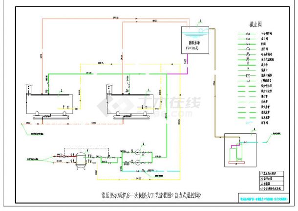 某经典设计常压燃气热水锅炉房流程CAD布置图-图一