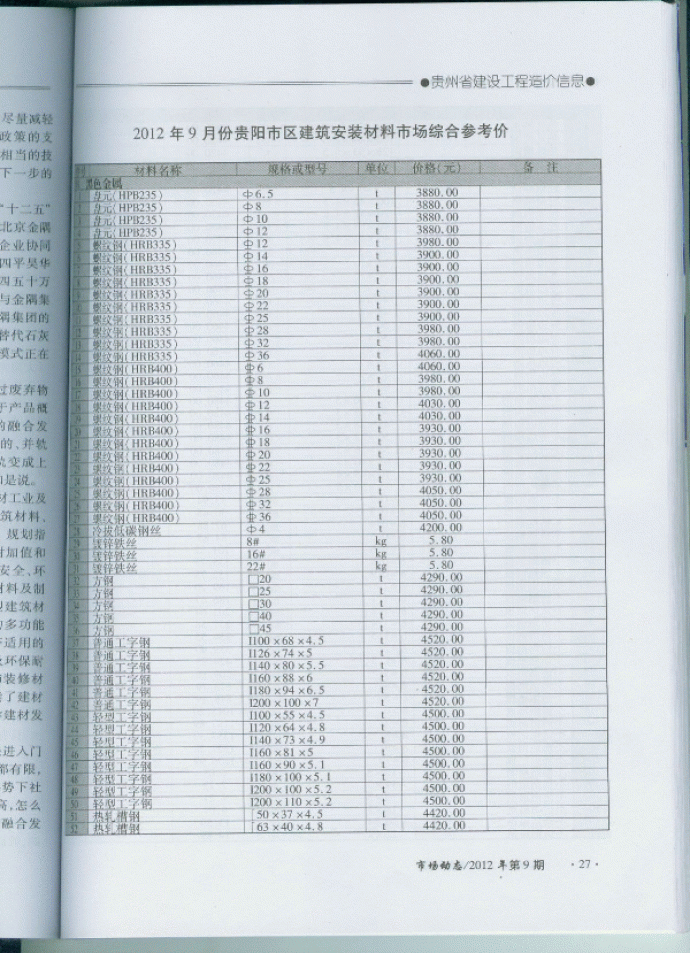 【贵州】建筑安装工程材料价格信息(造价信息 100页)（2012年9月）_图1