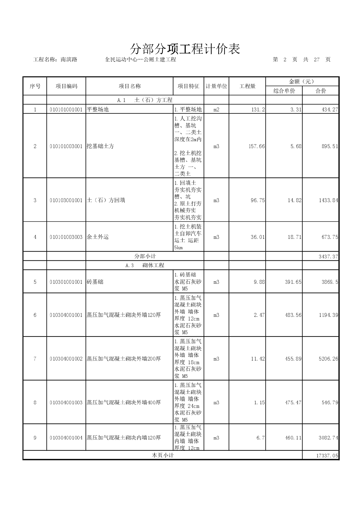 [广东]2013年某运动中心公厕项目建筑工程量清单预算及图纸（综合单价分析）-图二