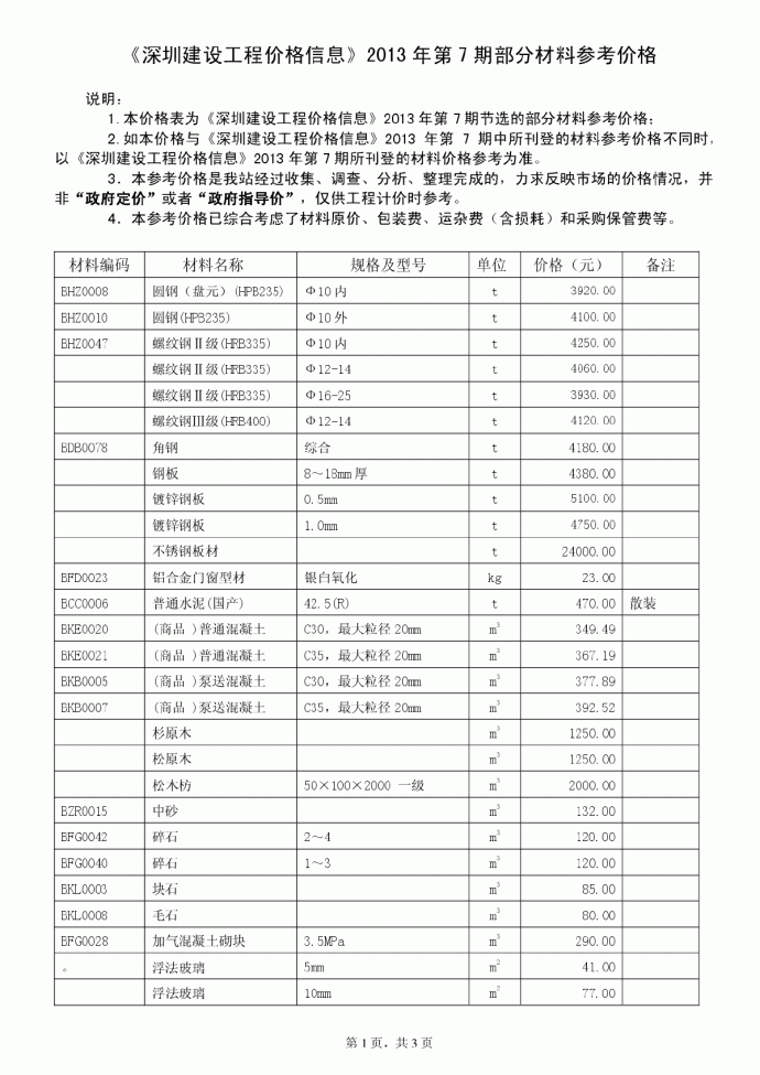 【深圳】建设工程材料价格信息（2013年7月）_图1