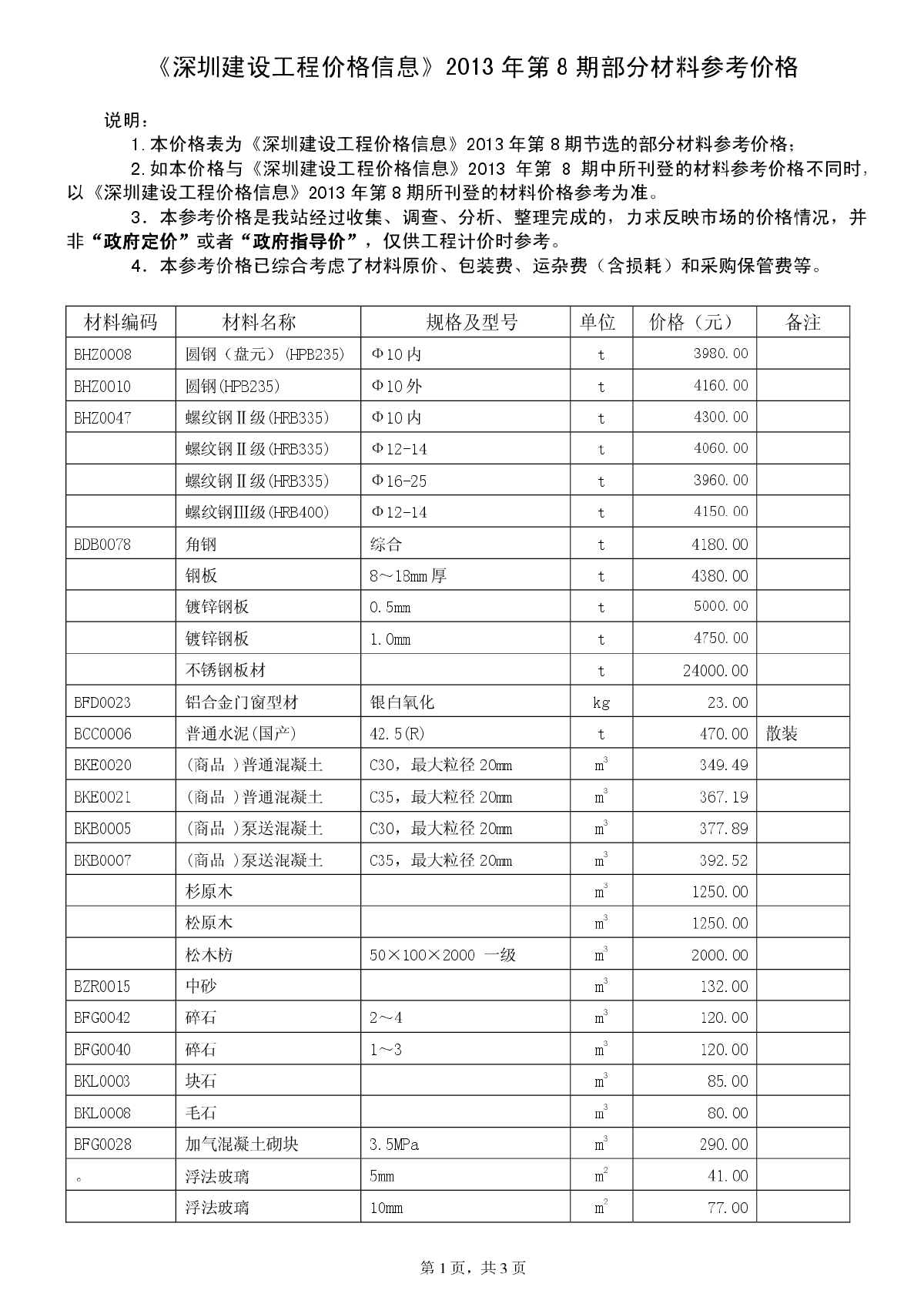 【深圳】建设工程材料价格信息（2013年8月）-图一