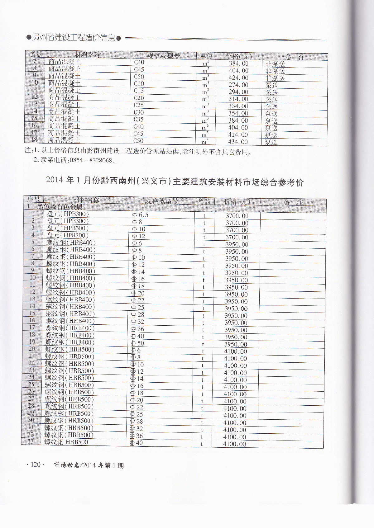 【贵州】黔西南州建安工程材料价格信息（2014年1月）-图一