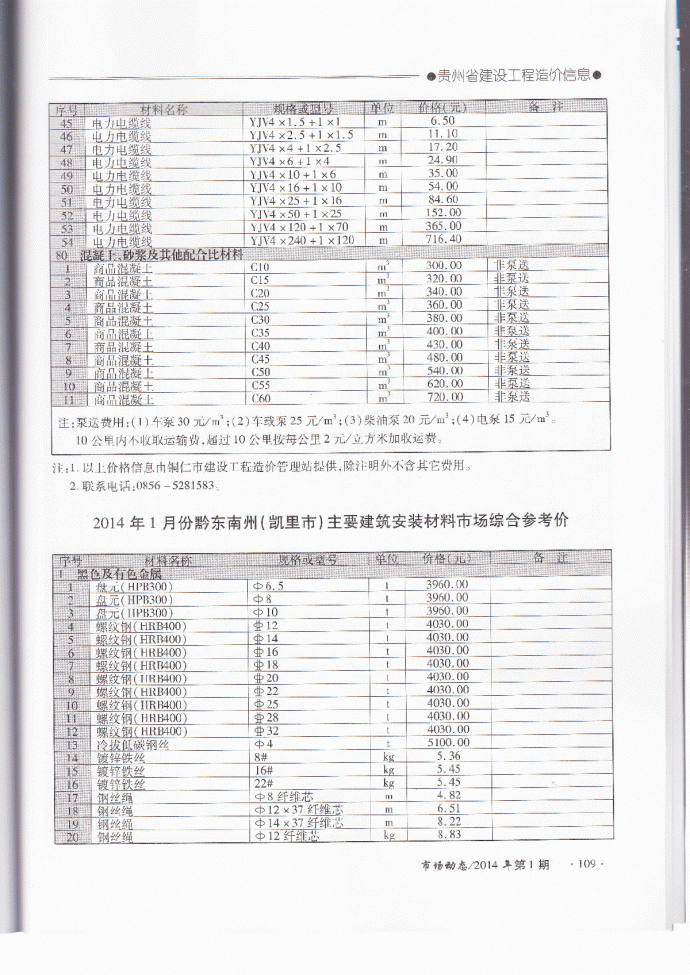 【贵州】黔东南州建安工程材料价格信息（2014年1月）_图1
