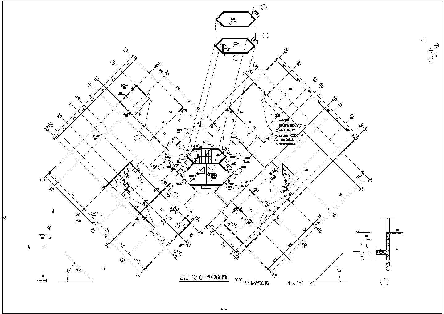 某地区塔室住宅建筑总图（含图例）